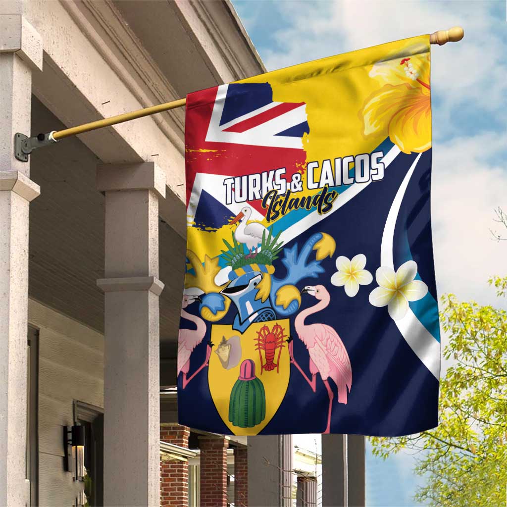 Turks and Caicos Islands Garden Flag Coat Of Arms Tropical Flowers