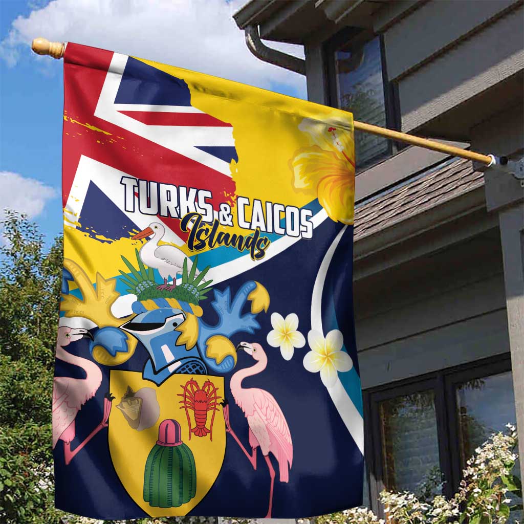 Turks and Caicos Islands Garden Flag Coat Of Arms Tropical Flowers