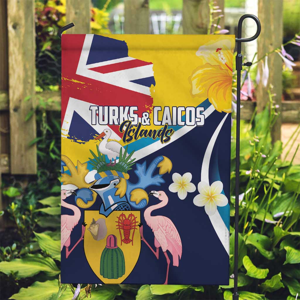 Turks and Caicos Islands Garden Flag Coat Of Arms Tropical Flowers
