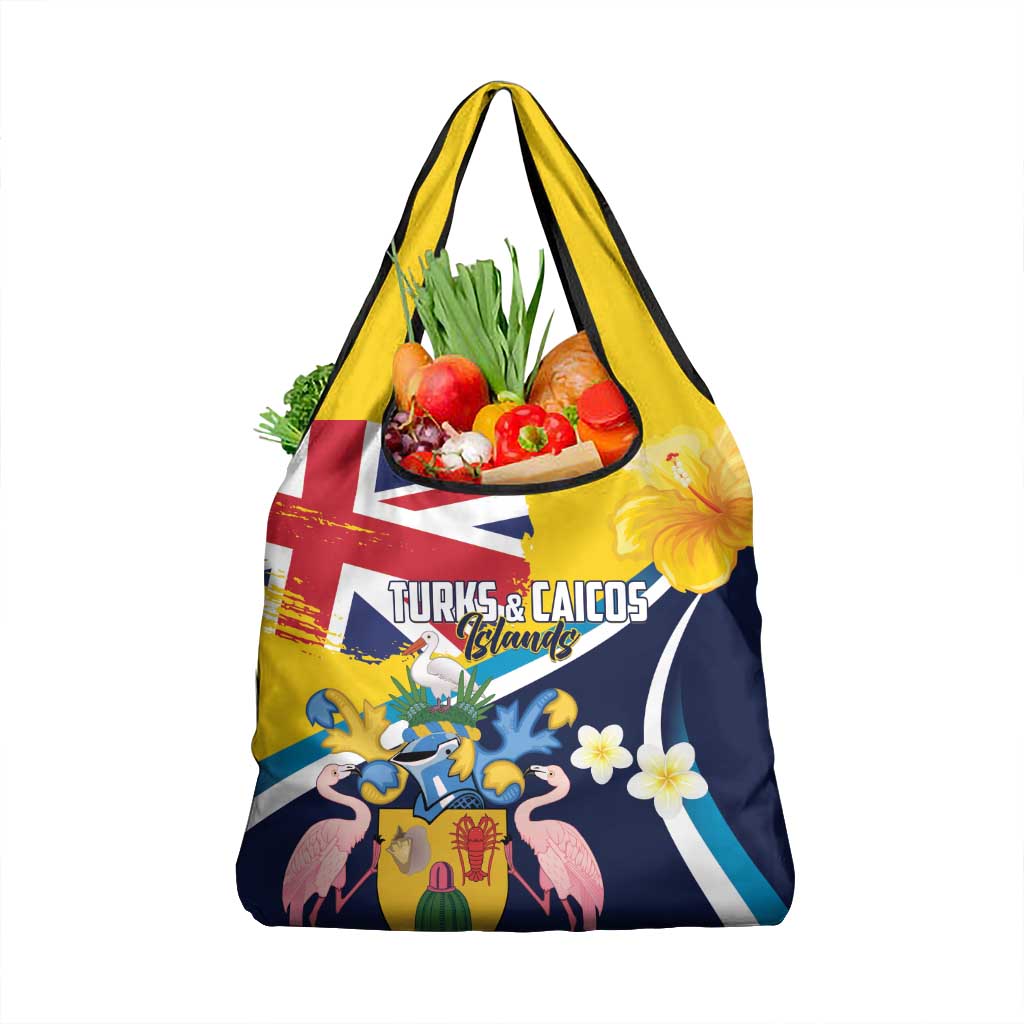 Turks and Caicos Islands Grocery Bag Coat Of Arms Tropical Flowers