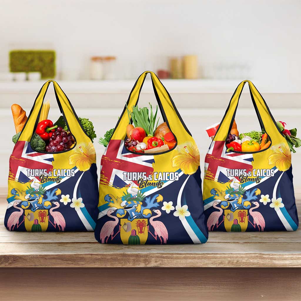 Turks and Caicos Islands Grocery Bag Coat Of Arms Tropical Flowers
