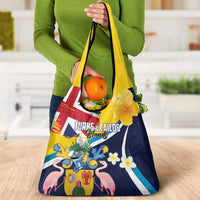 Turks and Caicos Islands Grocery Bag Coat Of Arms Tropical Flowers