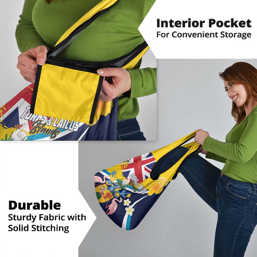 Turks and Caicos Islands Grocery Bag Coat Of Arms Tropical Flowers