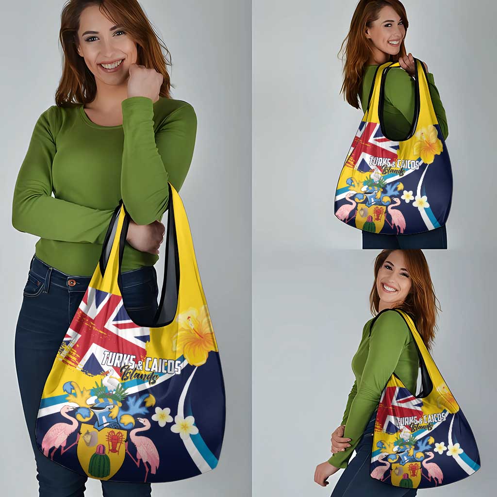 Turks and Caicos Islands Grocery Bag Coat Of Arms Tropical Flowers