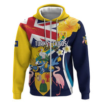 Personalised Turks and Caicos Islands Hoodie Coat Of Arms Tropical Flowers