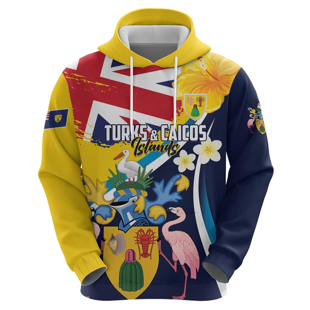 Personalised Turks and Caicos Islands Hoodie Coat Of Arms Tropical Flowers