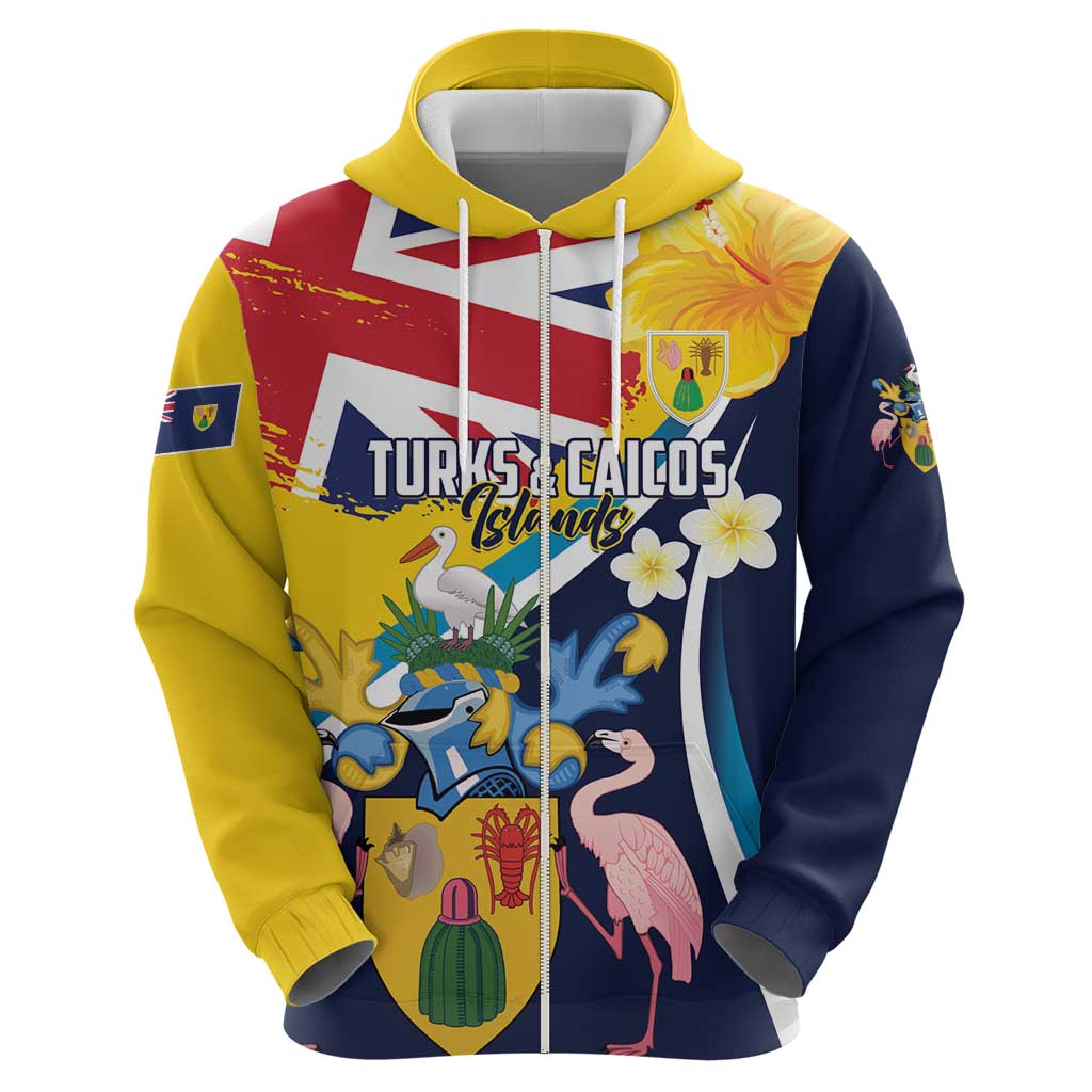 Personalised Turks and Caicos Islands Hoodie Coat Of Arms Tropical Flowers