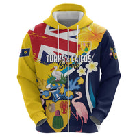 Personalised Turks and Caicos Islands Hoodie Coat Of Arms Tropical Flowers