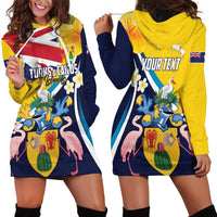 Personalised Turks and Caicos Islands Hoodie Dress Coat Of Arms Tropical Flowers