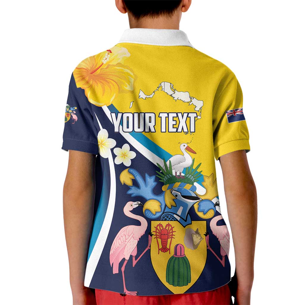 Personalised Turks and Caicos Islands Kid Polo Shirt Coat Of Arms Tropical Flowers