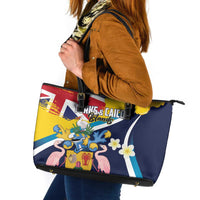 Turks and Caicos Islands Leather Tote Bag Coat Of Arms Tropical Flowers