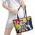 Turks and Caicos Islands Leather Tote Bag Coat Of Arms Tropical Flowers