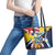 Turks and Caicos Islands Leather Tote Bag Coat Of Arms Tropical Flowers