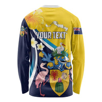 Personalised Turks and Caicos Islands Long Sleeve Shirt Coat Of Arms Tropical Flowers