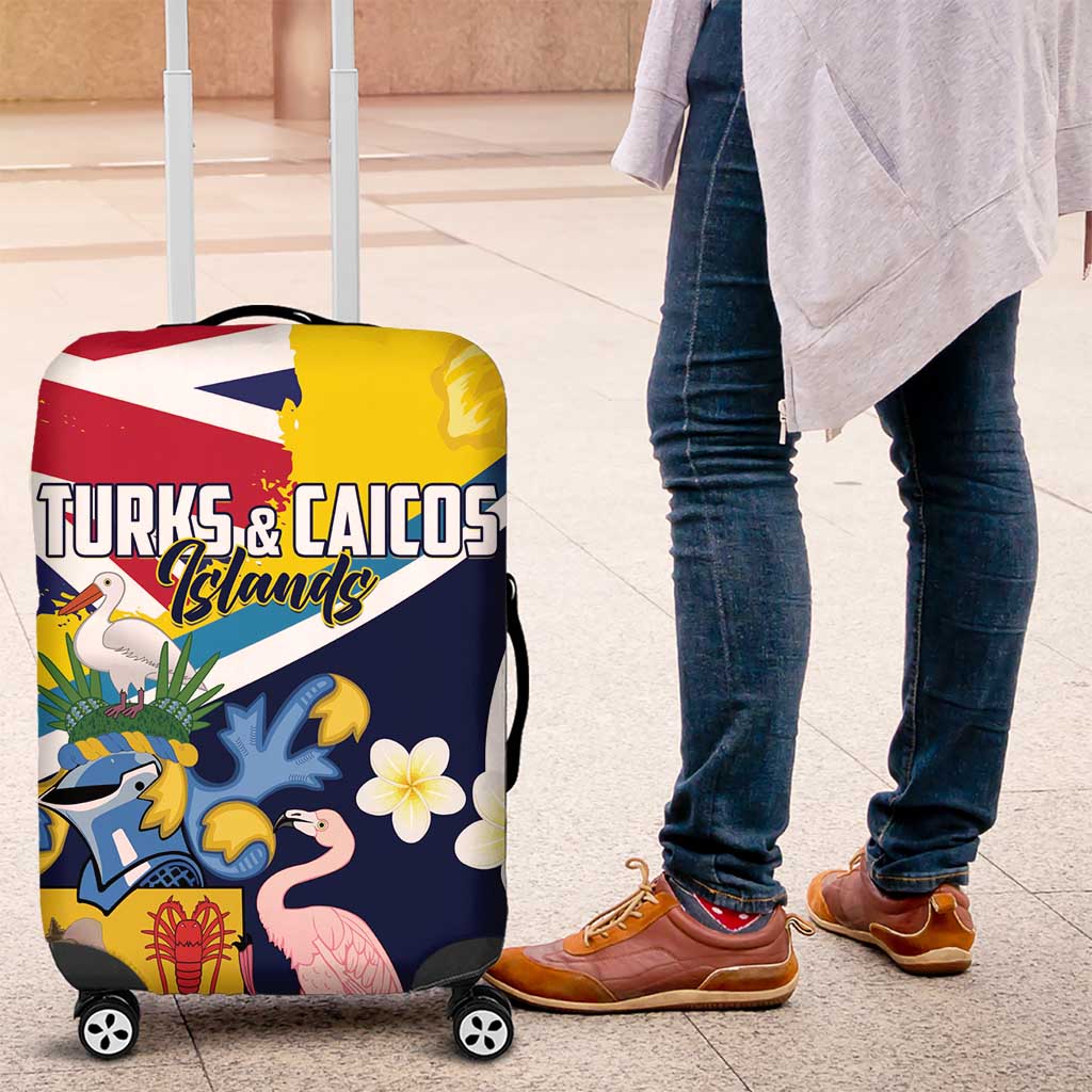 Turks and Caicos Islands Luggage Cover Coat Of Arms Tropical Flowers