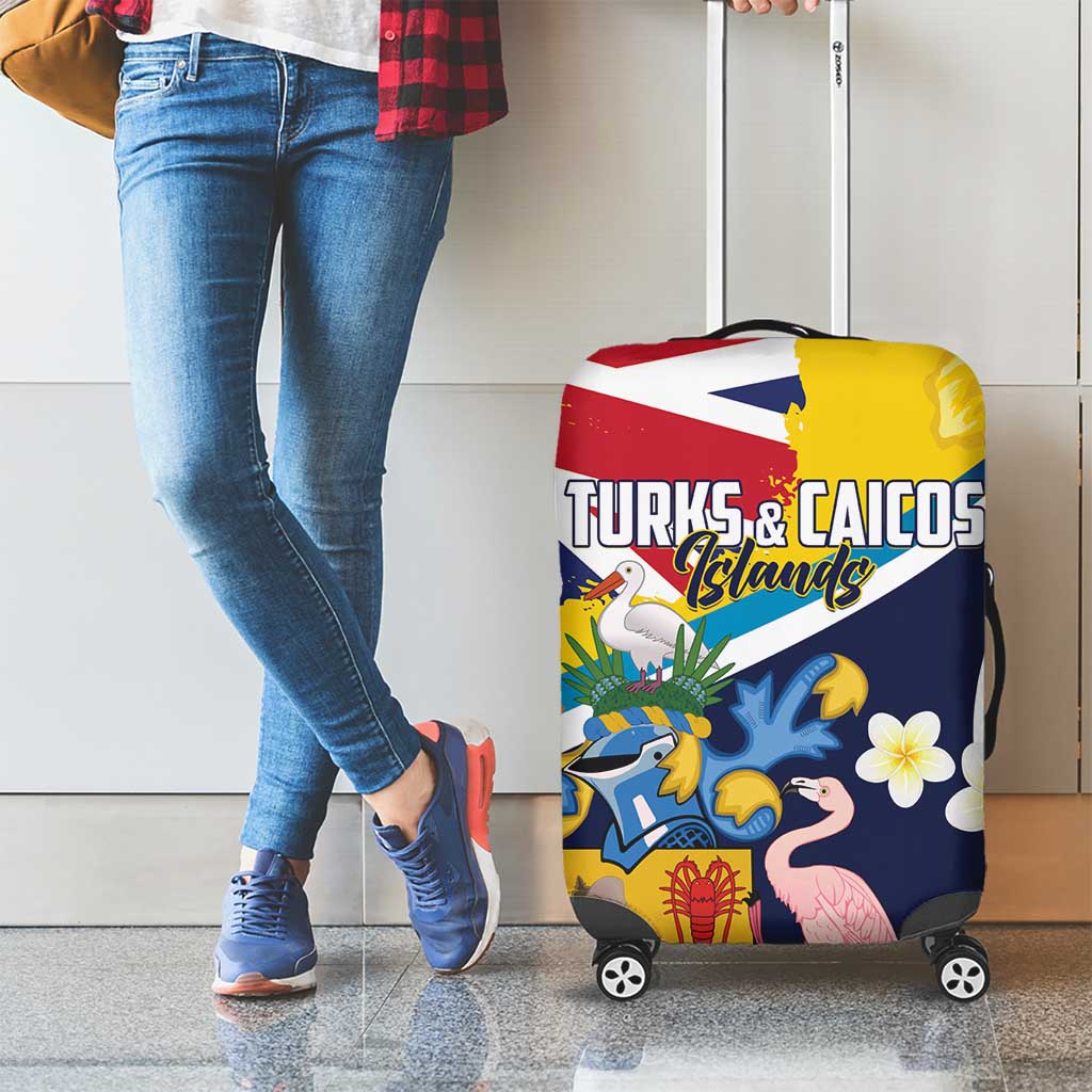Turks and Caicos Islands Luggage Cover Coat Of Arms Tropical Flowers
