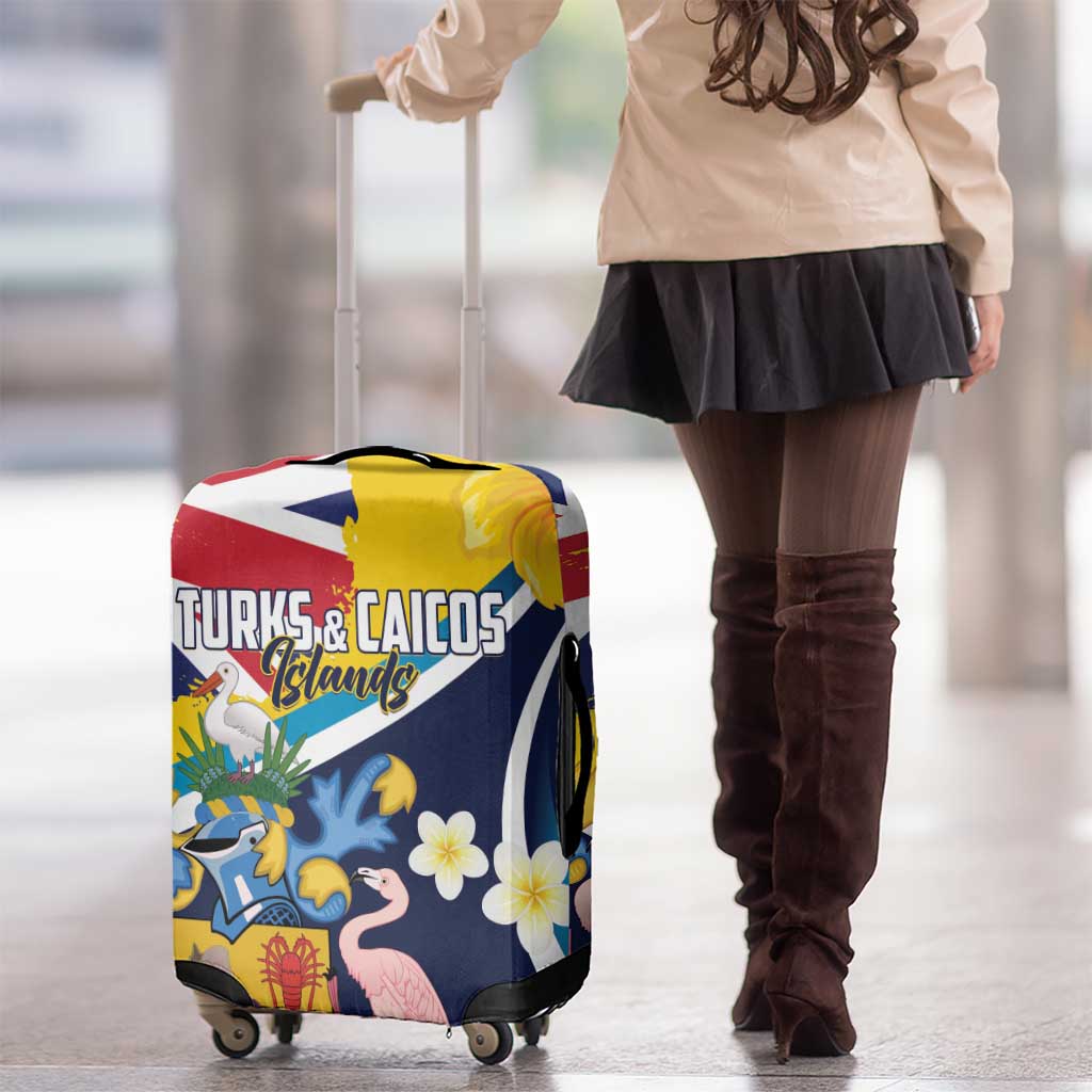 Turks and Caicos Islands Luggage Cover Coat Of Arms Tropical Flowers