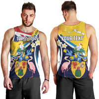 Personalised Turks and Caicos Islands Men Tank Top Coat Of Arms Tropical Flowers