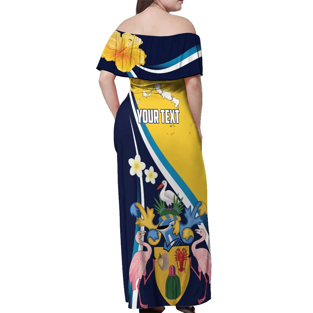 Personalised Turks and Caicos Islands Off Shoulder Maxi Dress Coat Of Arms Tropical Flowers