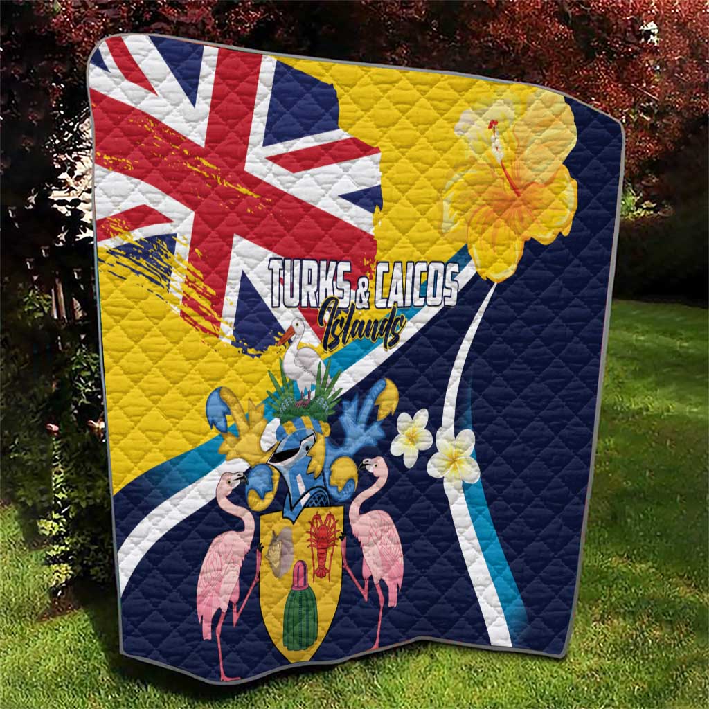 Turks and Caicos Islands Quilt Coat Of Arms Tropical Flowers