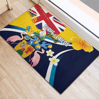 Turks and Caicos Islands Rubber Doormat Coat Of Arms Tropical Flowers