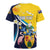 Personalised Turks and Caicos Islands Rugby Jersey Coat Of Arms Tropical Flowers