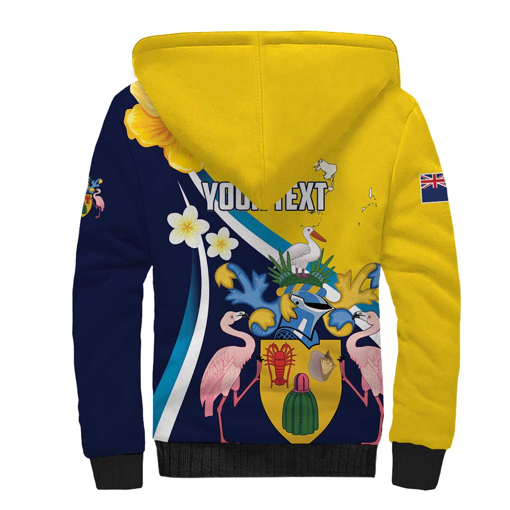 Personalised Turks and Caicos Islands Sherpa Hoodie Coat Of Arms Tropical Flowers