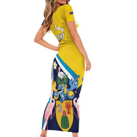 Personalised Turks and Caicos Islands Short Sleeve Bodycon Dress Coat Of Arms Tropical Flowers