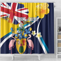 Turks and Caicos Islands Shower Curtain Coat Of Arms Tropical Flowers