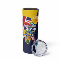 Personalised Turks and Caicos Islands Skinny Tumbler Coat Of Arms Tropical Flowers