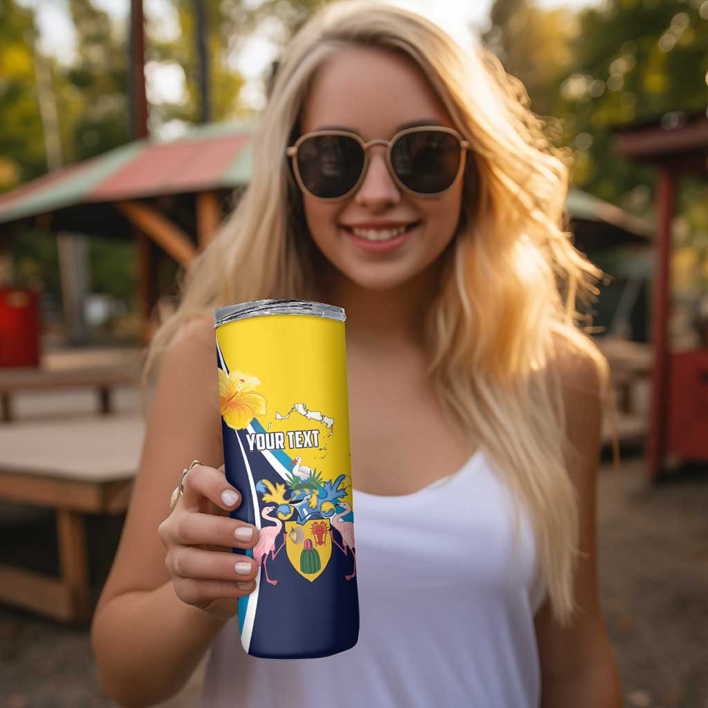 Personalised Turks and Caicos Islands Skinny Tumbler Coat Of Arms Tropical Flowers