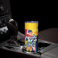 Personalised Turks and Caicos Islands Skinny Tumbler Coat Of Arms Tropical Flowers