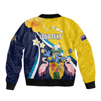 Personalised Turks and Caicos Islands Sleeve Zip Bomber Jacket Coat Of Arms Tropical Flowers