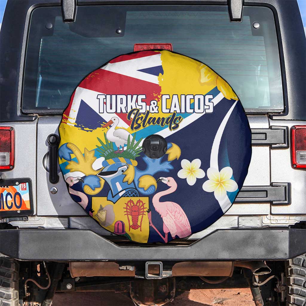 Turks and Caicos Islands Spare Tire Cover Coat Of Arms Tropical Flowers