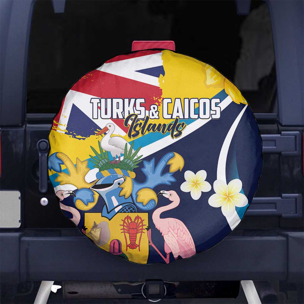Turks and Caicos Islands Spare Tire Cover Coat Of Arms Tropical Flowers