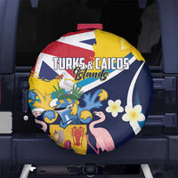 Turks and Caicos Islands Spare Tire Cover Coat Of Arms Tropical Flowers
