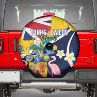 Turks and Caicos Islands Spare Tire Cover Coat Of Arms Tropical Flowers