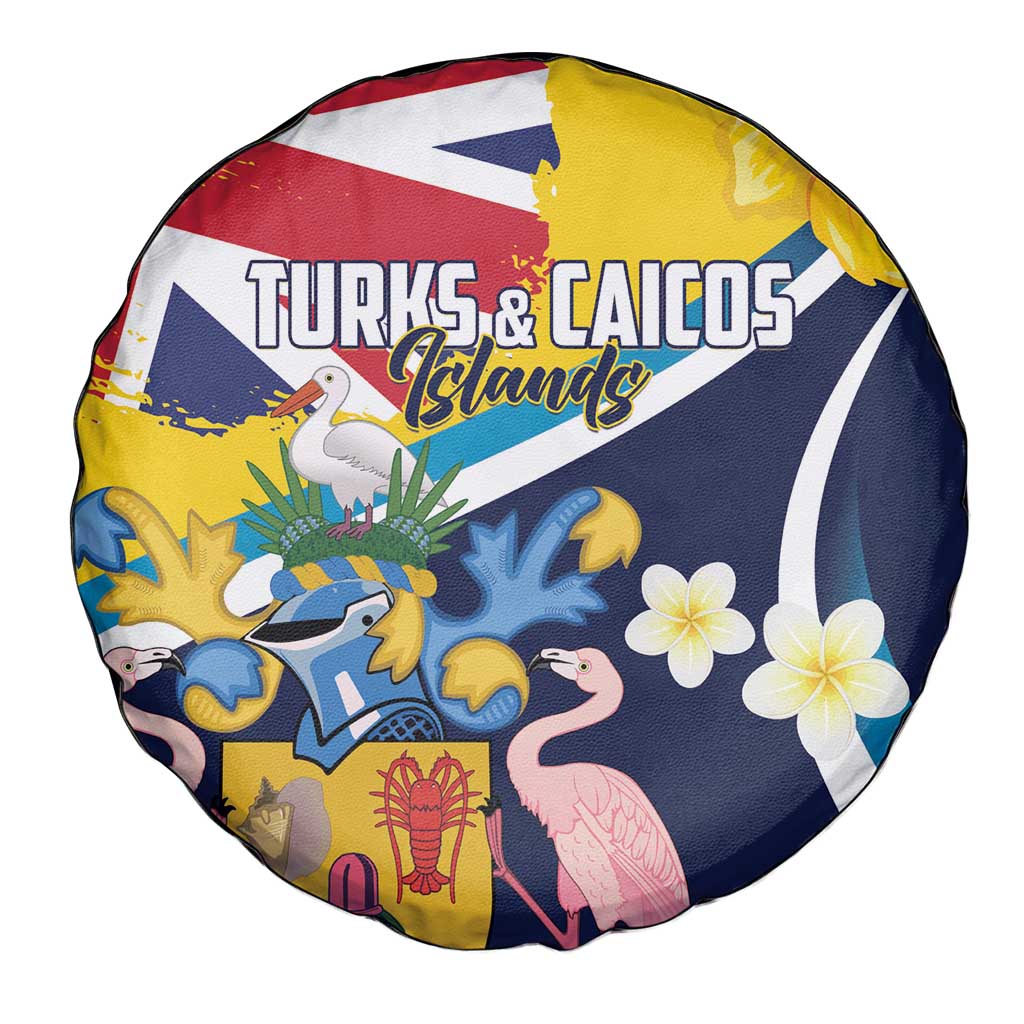 Turks and Caicos Islands Spare Tire Cover Coat Of Arms Tropical Flowers