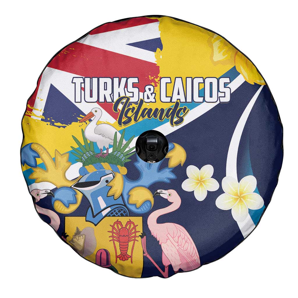 Turks and Caicos Islands Spare Tire Cover Coat Of Arms Tropical Flowers