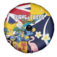 Turks and Caicos Islands Spare Tire Cover Coat Of Arms Tropical Flowers