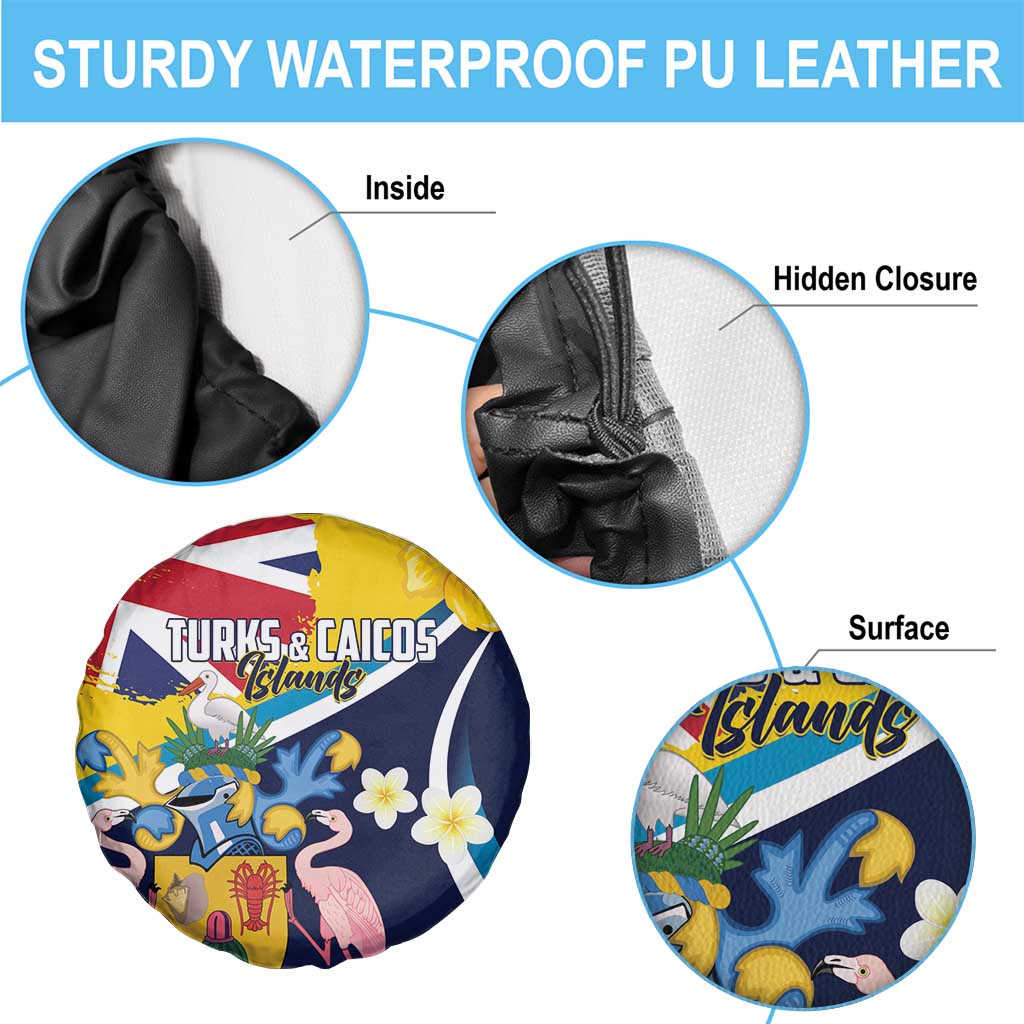 Turks and Caicos Islands Spare Tire Cover Coat Of Arms Tropical Flowers