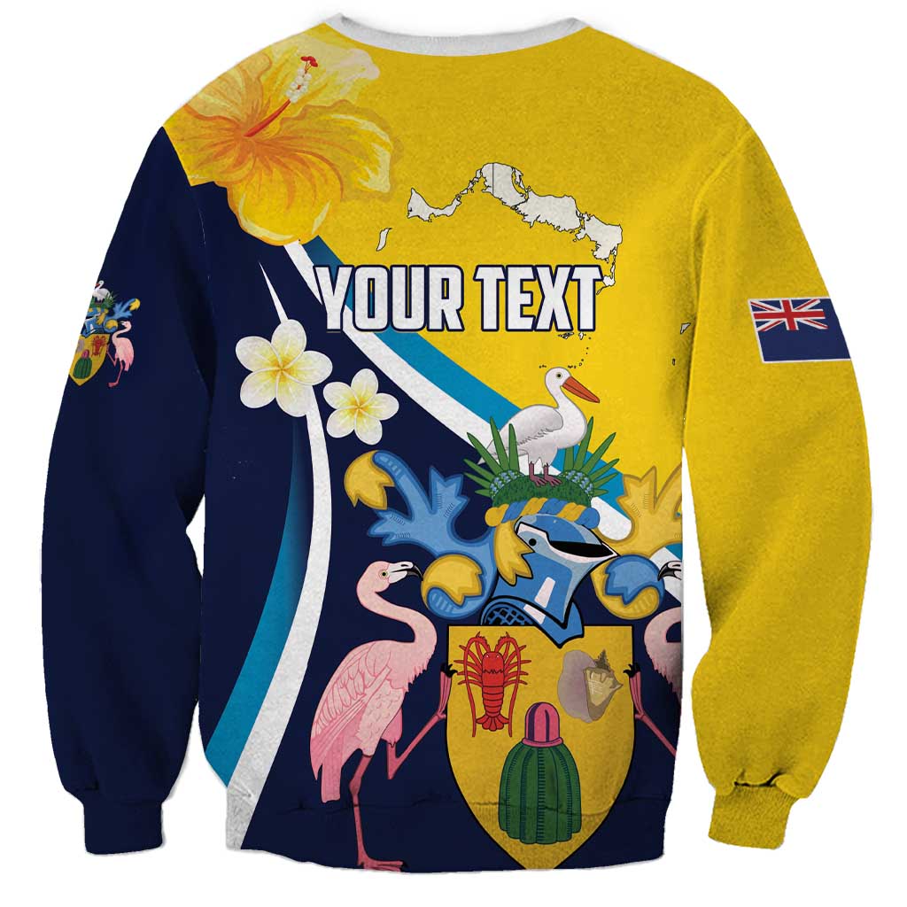 Personalised Turks and Caicos Islands Sweatshirt Coat Of Arms Tropical Flowers