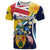 Personalised Turks and Caicos Islands T Shirt Coat Of Arms Tropical Flowers