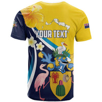 Personalised Turks and Caicos Islands T Shirt Coat Of Arms Tropical Flowers