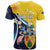 Personalised Turks and Caicos Islands T Shirt Coat Of Arms Tropical Flowers