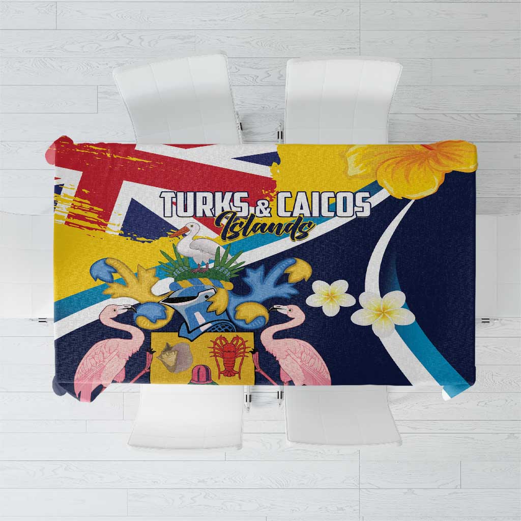 Turks and Caicos Islands Tablecloth Coat Of Arms Tropical Flowers