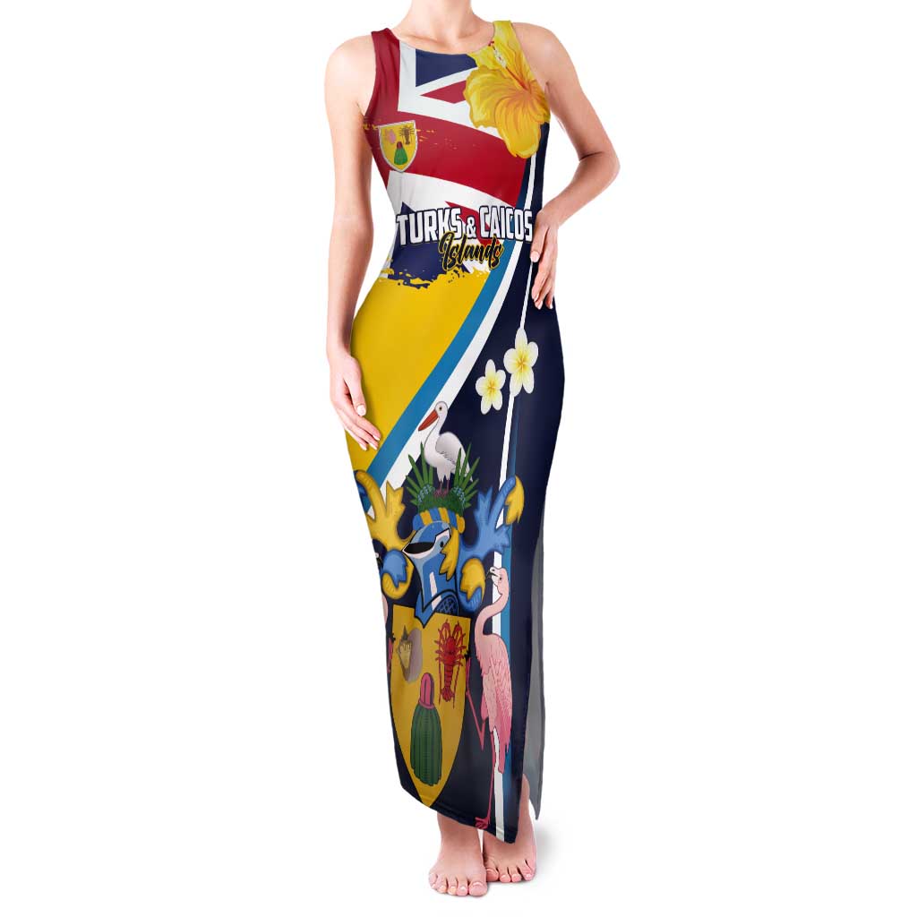 Personalised Turks and Caicos Islands Tank Maxi Dress Coat Of Arms Tropical Flowers