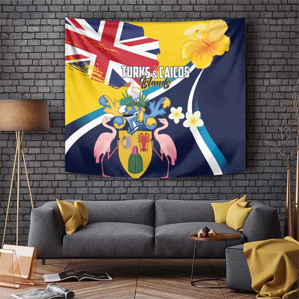 Turks and Caicos Islands Tapestry Coat Of Arms Tropical Flowers