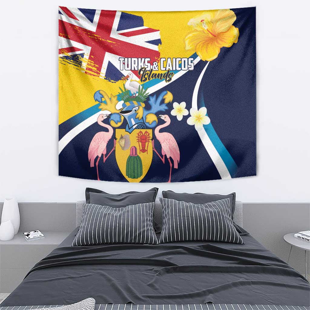Turks and Caicos Islands Tapestry Coat Of Arms Tropical Flowers