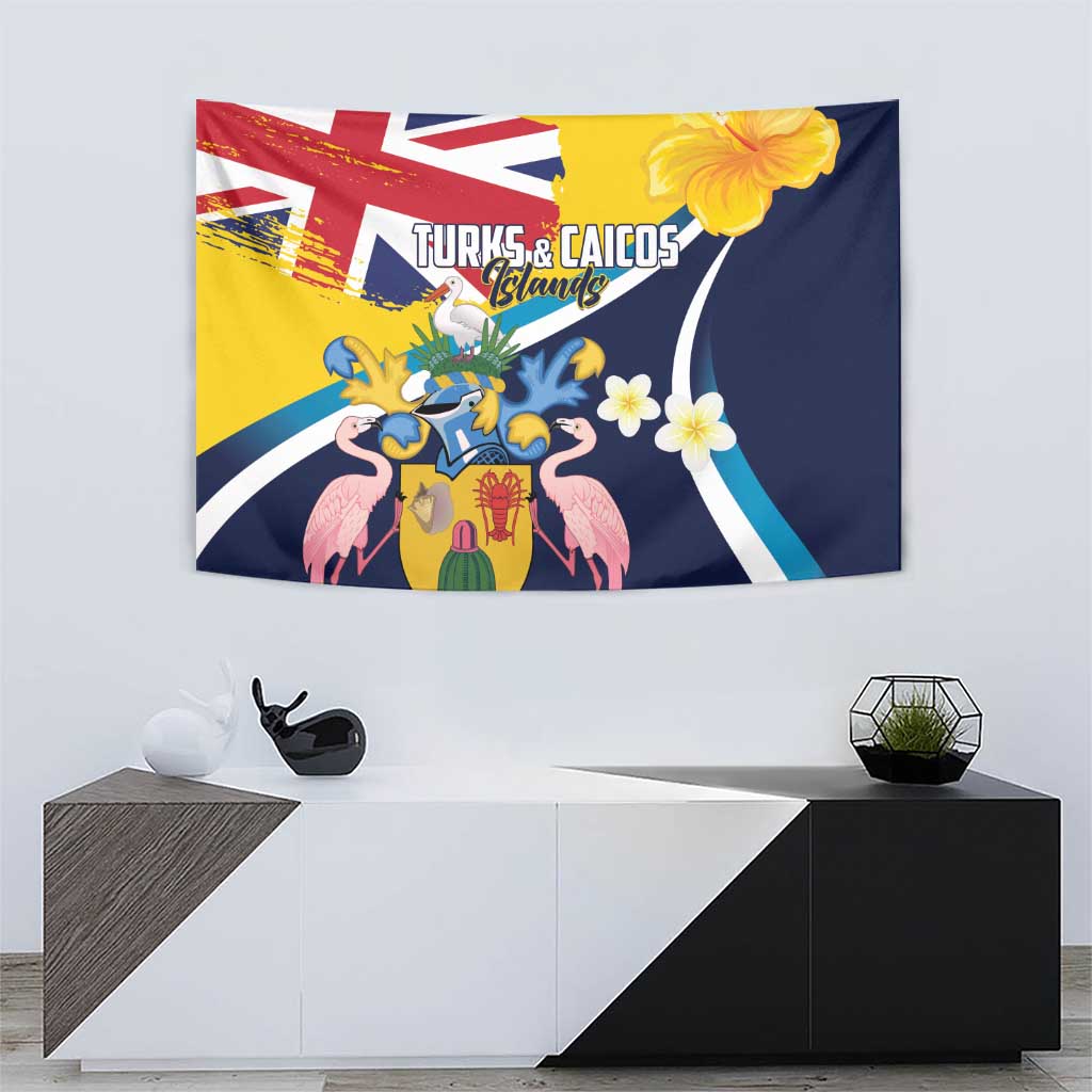 Turks and Caicos Islands Tapestry Coat Of Arms Tropical Flowers